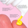 A close up photo of A-Game 10 texture pressed on top of a finger. The text on the image explains how to use the product: Use it in your PM routine after your liquids and gel type of products - use it only if you're an experienced retinoid user.
Apply a pea sized amount to your fingertip & place a small dot on your forehead, nose, cheeks and chin.
Blend it evenly and wait a few seconds until it's fully absorbed, then follow with your moisturizer.
Do not use it if you're pregnant!