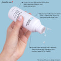 A close up photo of a full-sized bottle of Calm Down, held upside down,  and a few drops of exfoliator pouring down. The text on the image explains how to use the product: usi it in your AM and/or PM routine after cleansing and before your toner and serums. Pour a small amount onto a cotton pad, or pour it into your hands and pat it on. Wait a few seconds until it absorbs then continue with the rest of your routine/wear SPF in the AM.
Do not use it if you are allergic to Aspirin.