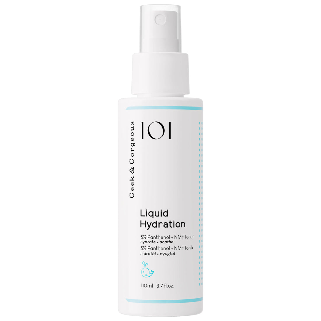 A bottle of full-sized Liquid Hydration mist on white background.